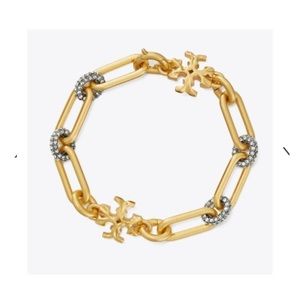 Tory B “Roxanne Chain Pave” Bracelet in Rolled Tory Gold/Antique Pewter Crystal